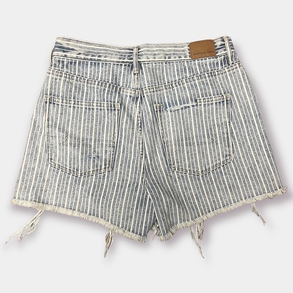 EUC American Eagle High Rise Distressed Ripped Stripe Shorts Denim Size 4 - Picture 2 of 5